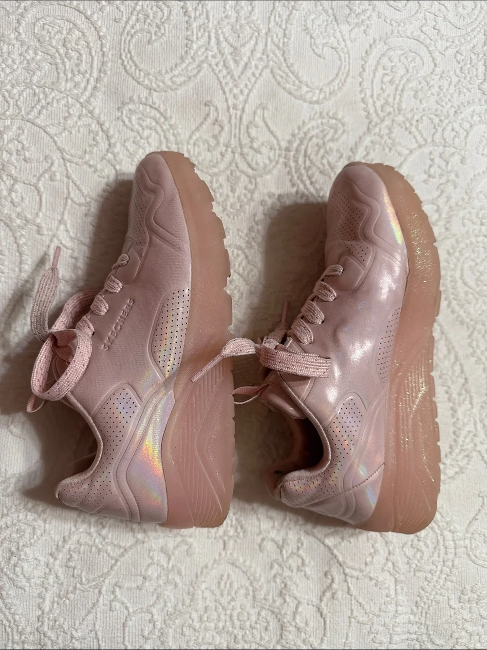 Skechers Kids Size 3 Youth Girls Pink Iridescent Chunky Sneakers